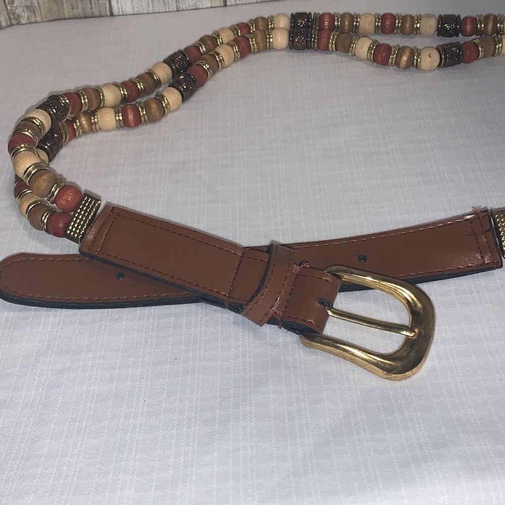 Vintage Double Strand Beaded‎ Leather Belt Size Medium